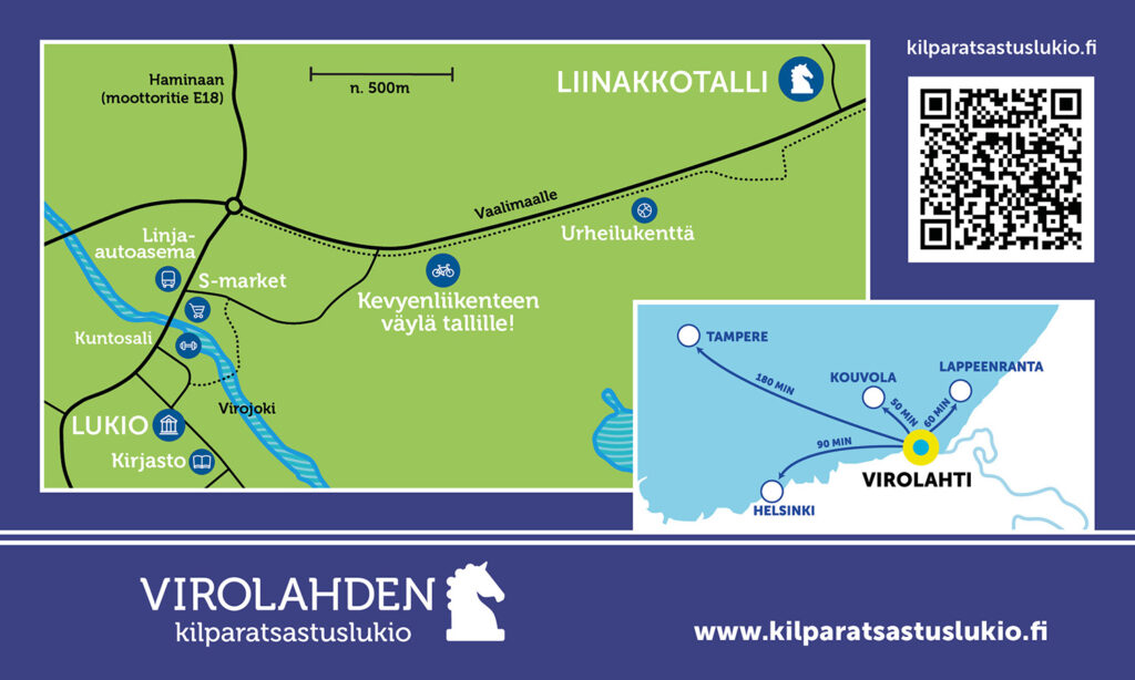 Virolahden lukion kilparatsastuslinjan flyerin kartta