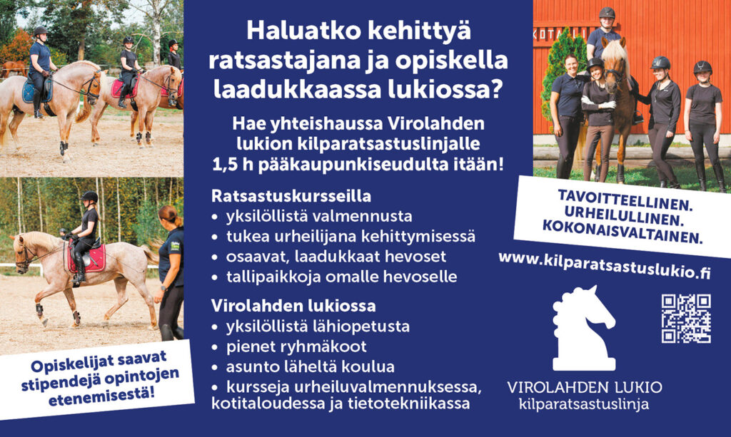 Virolahden lukion kilparatsastuslinjan lehti-ilmoitus