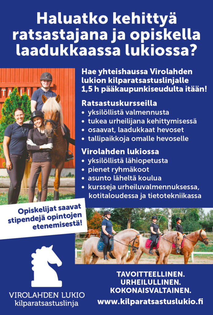 Virolahden lukion kilparatsastuslinjan lehti-ilmoitus